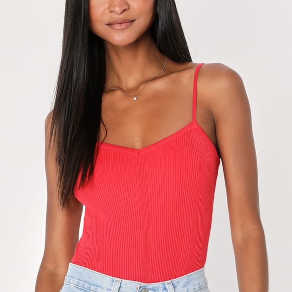 NWT Lulus Favorite Fit Red Ribbed Bodysuit! XS